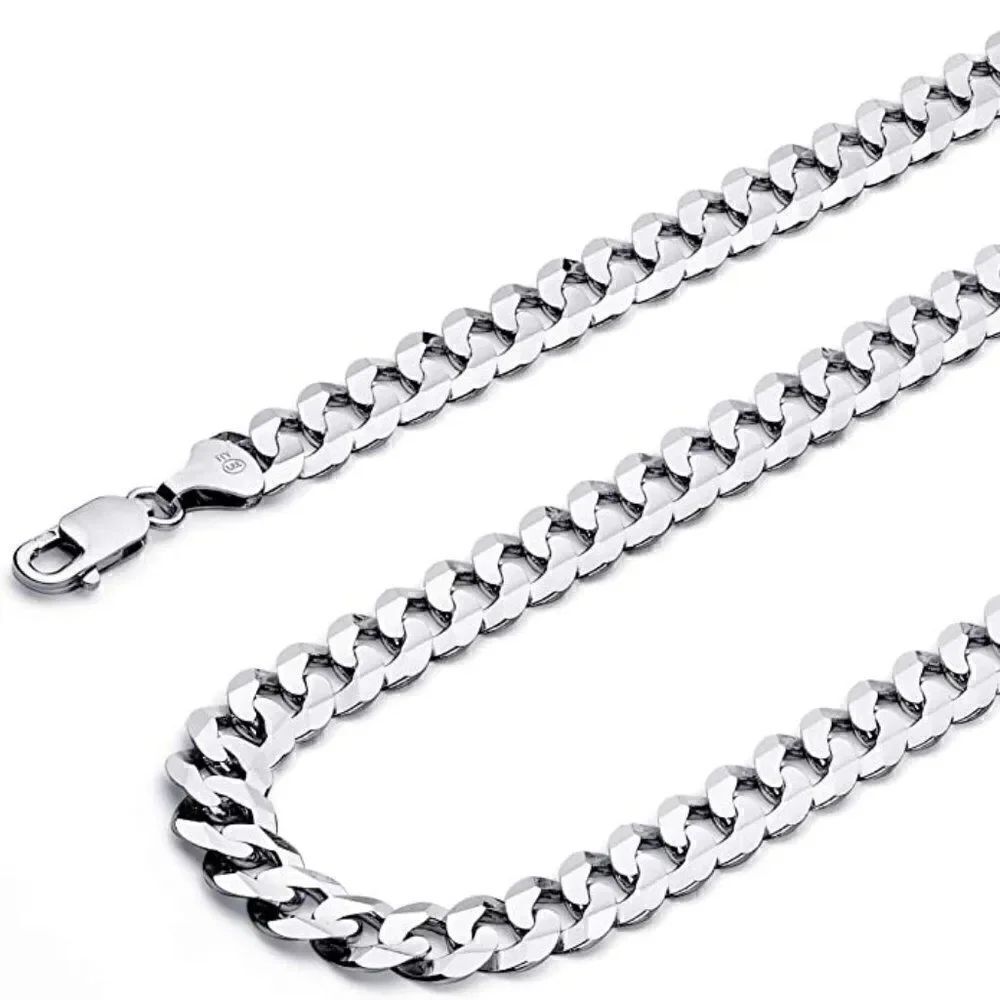 14k Solid White Gold Curb Concave Cuban Chain Bracelet | 3.0 mm |